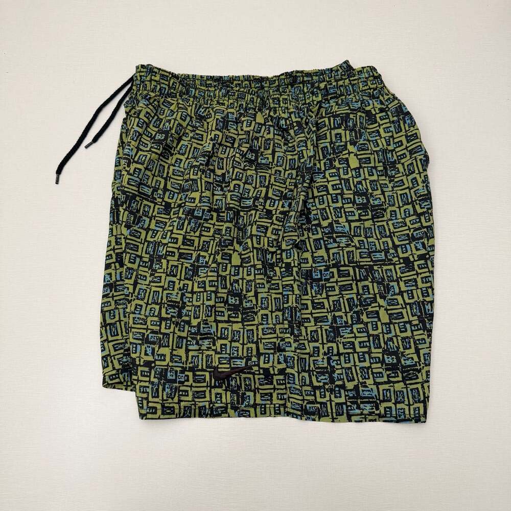 Vintage 90s Nike Green Geometric AOP Mesh Lined Nylon Shorts XL